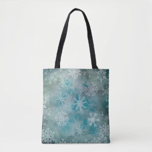 Christmas Winter White Snowflakes On Blue Backgrou Tote Bag