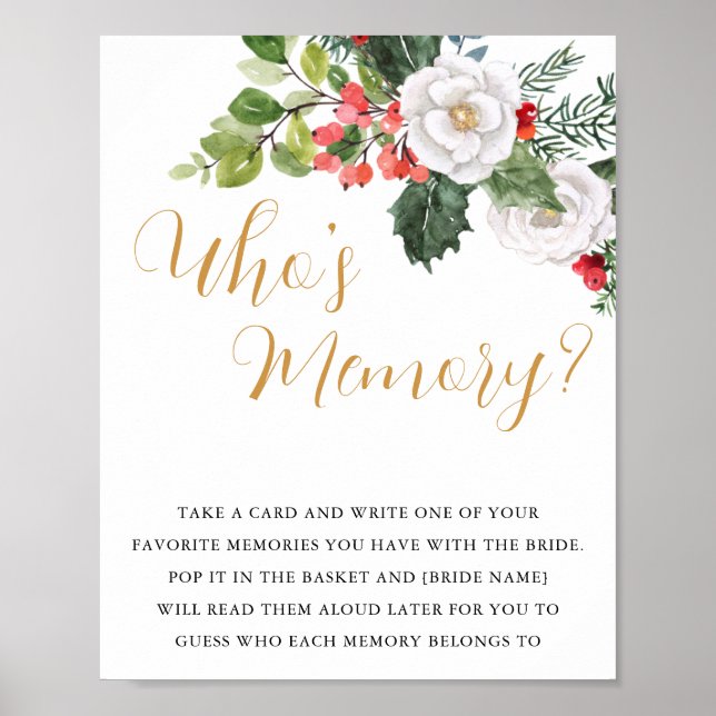 Christmas Winter Who's Memory Bridal Shower Game  Poster (Front)