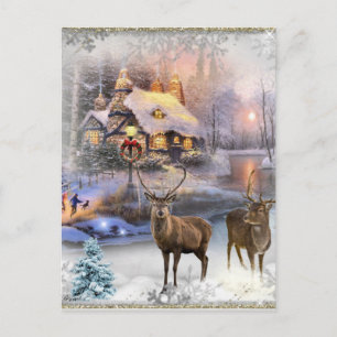 Christmas Winter Wilderness Cottage Holiday Postcard