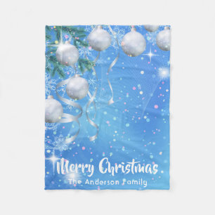 Christmas winter with silver ornaments and stars fleece blanket