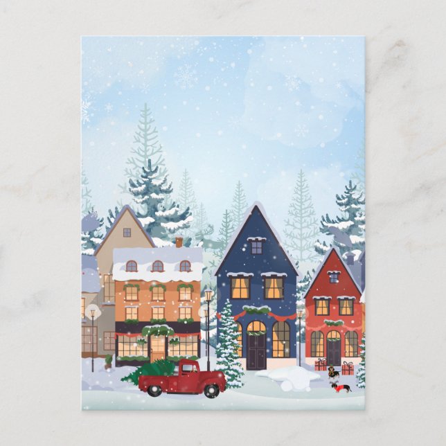 Christmas winter wnow houses holiday postcard (Front)