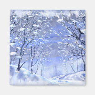 Christmas Winter Woods Painting Magnet