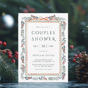 Christmas Winterberry Frame Couples Shower Invitation