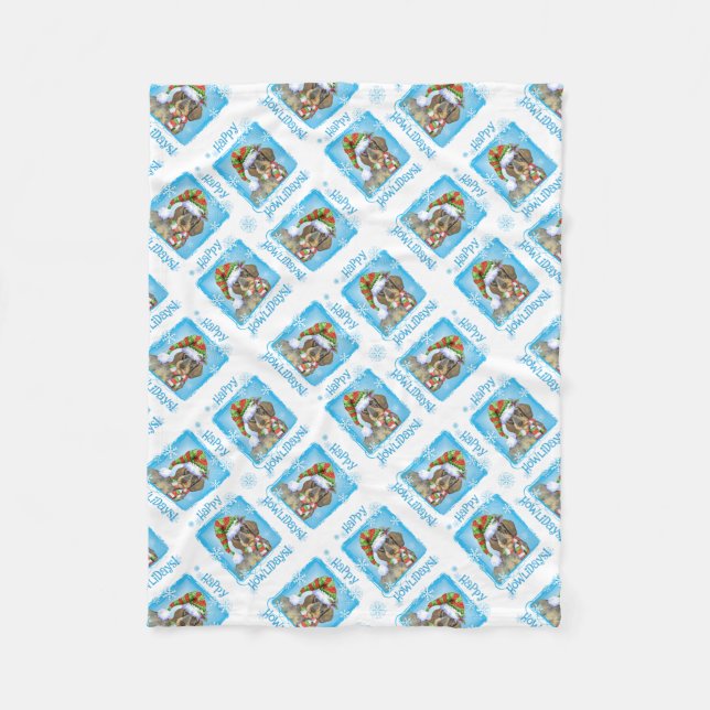 Christmas Wirehaired Dachshund Fleece Blanket (Front)