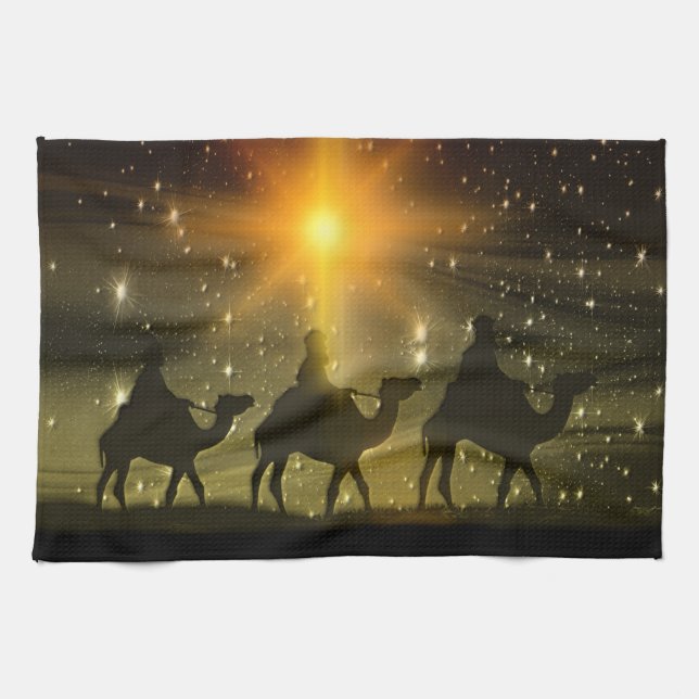 Christmas Wise Men Golden Star of Bethlehem Tea Towel (Horizontal)