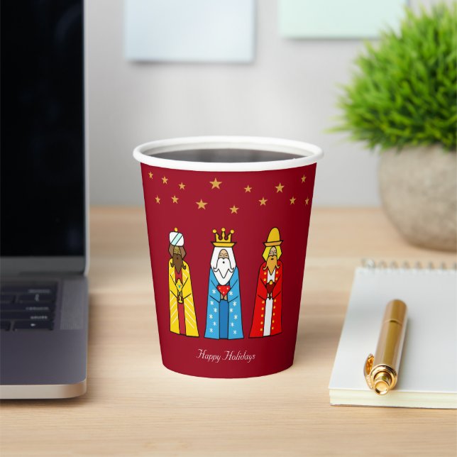 Christmas Wise Men & Golden Stars on Red Paper Cups (Insitu)