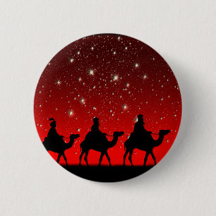 Christmas Wise Men Red Sky Star Lite Night 6 Cm Round Badge
