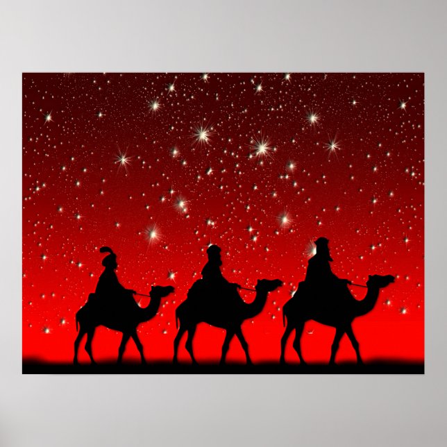 Christmas Wise Men Red Sky Star Lite Night Poster (Front)