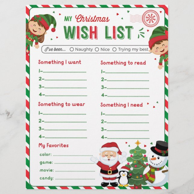 Christmas Wish List for kids (Front)