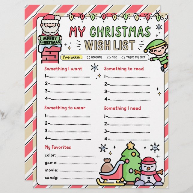 Christmas Wish List for kids Secret Santa List (Front/Back)