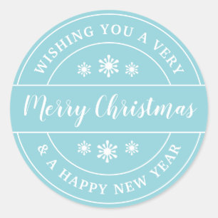 Christmas Wish Snowflakes Blue Typography Classic Round Sticker