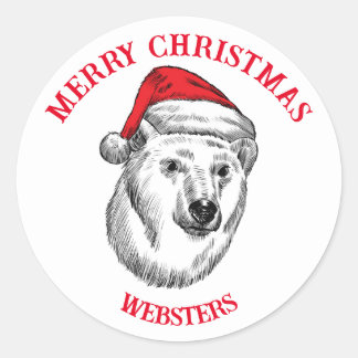 Christmas wish with bear, Santa hat customizable Classic Round Sticker
