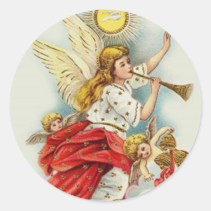 Christmas wishes angels classic round sticker