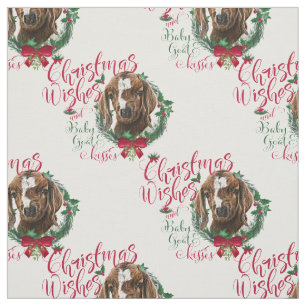 Christmas Wishes Baby Goat Kisses Boer Goat Fabric