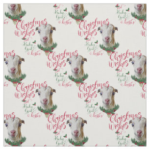 Christmas Wishes Baby Goat Kisses LaMancha  Goat Fabric