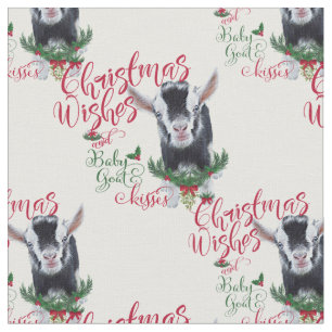 Christmas Wishes Baby Goat Kisses Pygmy Goat Fabric