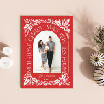 Christmas Wishes Berry Arch Red 3 Photo Collage Holiday Card<br><div class="desc">A unique and modern holiday card featuring an arch photo shape with modern styled typography that curves elegantly around your photo, and original hand-drawn winter foliage artwork. The back features a matching pattern and a 3 photo collages you can share more of your favourite photos. Easily personalise the front and...</div>