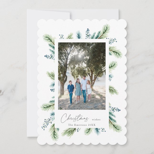 Christmas wishes Boho Spruce and Fir  Holiday Card (Front)