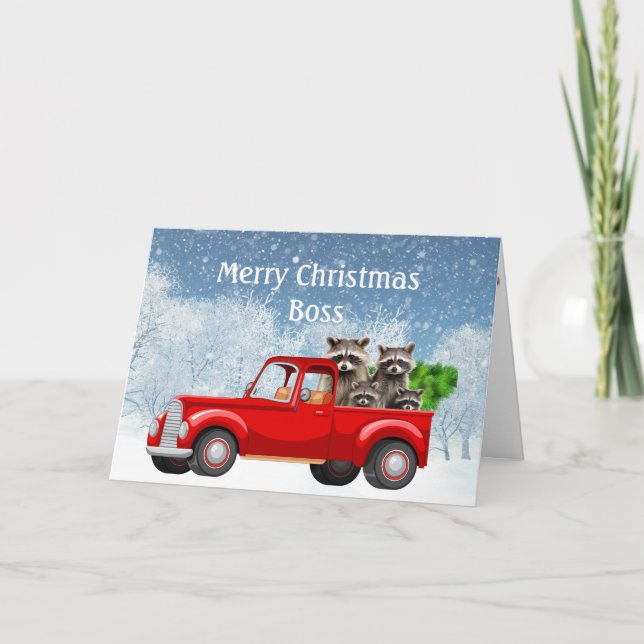 Christmas Wishes Boss Whole Load of Raccoons Holiday Card (Front)