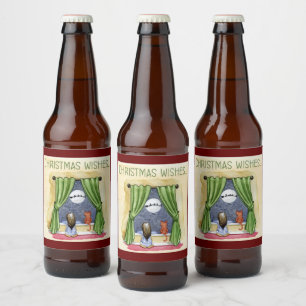 Christmas Wishes Cute Child & Kitty Cat Xmas Beer Bottle Label