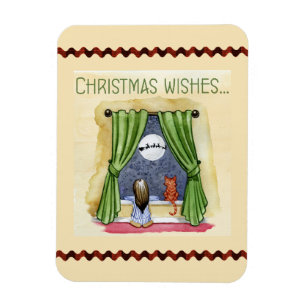 Christmas Wishes Cute Child & Kitty Cat Xmas Magnet