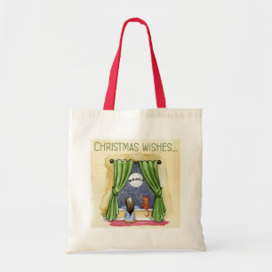 Christmas Wishes Cute Child & Kitty Cat Xmas Tote Bag
