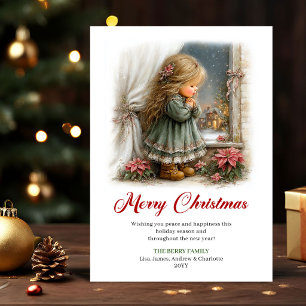 Christmas Wishes Cute Little Girl Holiday Scene Card