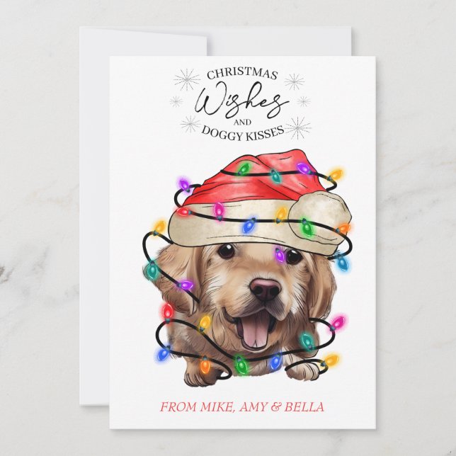 Christmas Wishes Dog Puppy Kisses Cute Pet Custom Holiday Card (Front)