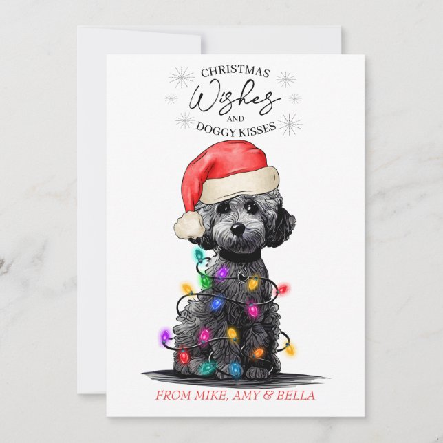 Christmas Wishes Dog Puppy Kisses Cute Pet Custom Holiday Card (Front)