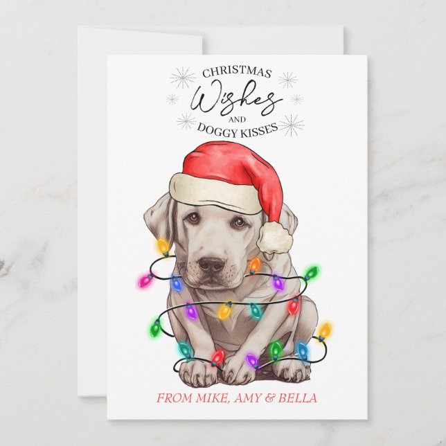 Christmas Wishes Dog Puppy Kisses Cute Pet Custom Holiday Card (Front)