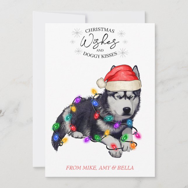 Christmas Wishes Dog Puppy Kisses Cute Pet Custom Holiday Card (Front)