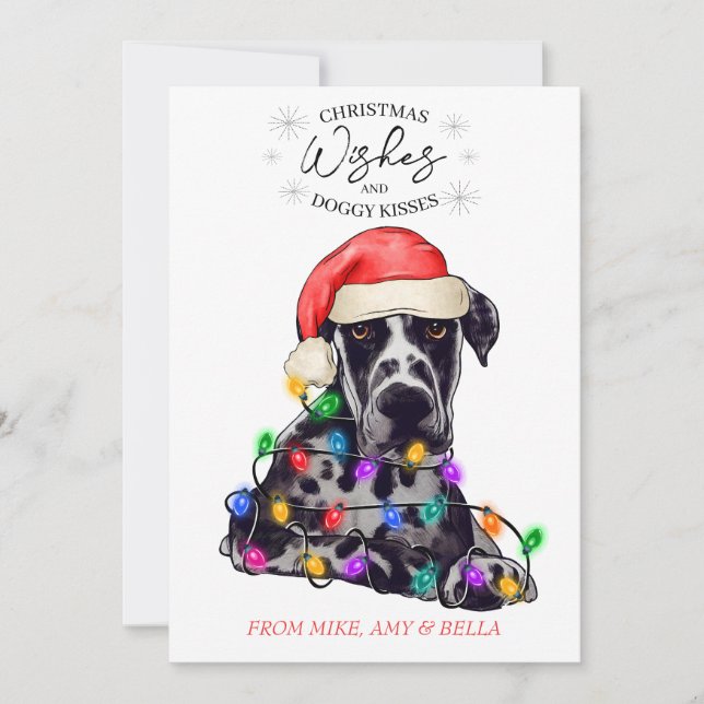 Christmas Wishes Dog Puppy Kisses Cute Pet Custom Holiday Card (Front)