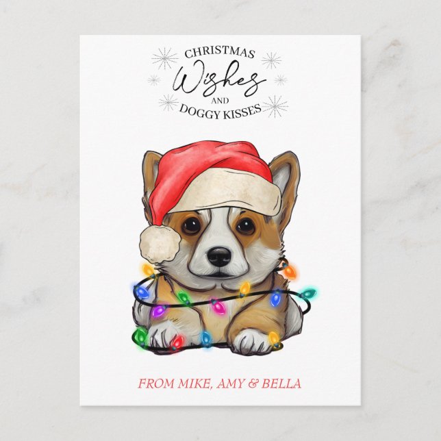 Christmas Wishes Dog Puppy Kisses Cute Pet Custom Postcard (Front)