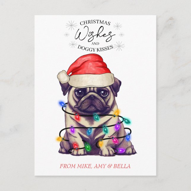 Christmas Wishes Dog Puppy Kisses Cute Pet Custom Postcard (Front)