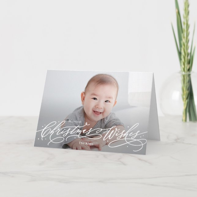Christmas Wishes Editable Colour Holiday Photo Car Card (Front)