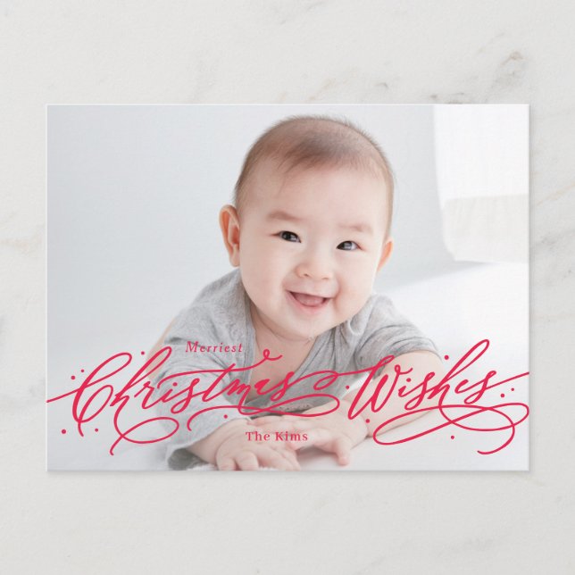 Christmas Wishes Editable Colour Holiday Postcard (Front)