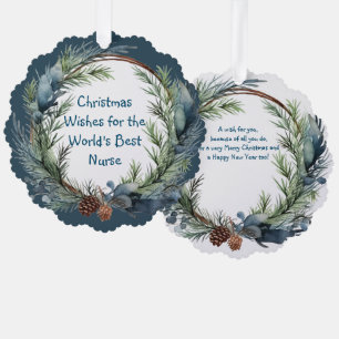 Christmas Wishes Greenery Wreath Nurse Tree Decoration Card