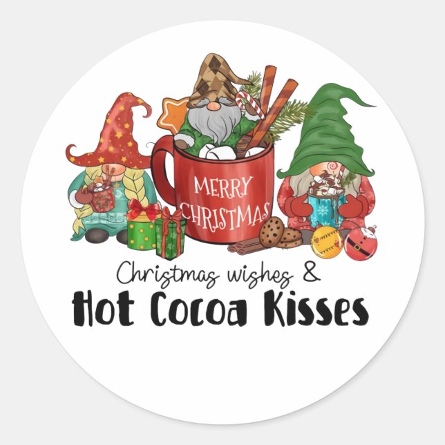Christmas Wishes Hot Cocoa Kisses Classic Round Sticker (Front)