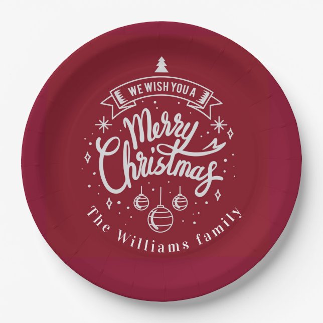 Christmas Wishes Monogram Paper Plate (Front)
