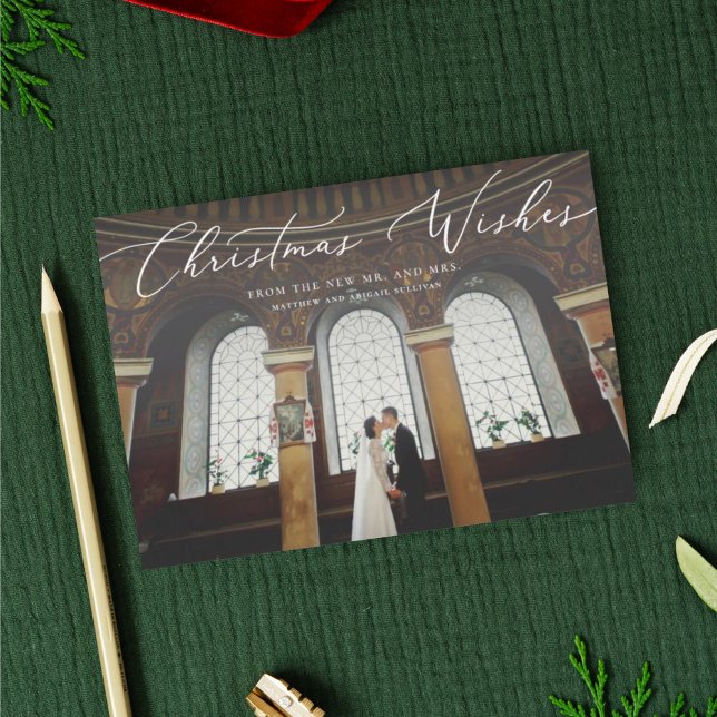 Christmas Wishes Newlywed Holiday Photo Card (Christmas wishes newlywed holiday photo card)