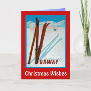 Christmas Wishes,Norway, skis Holiday Card