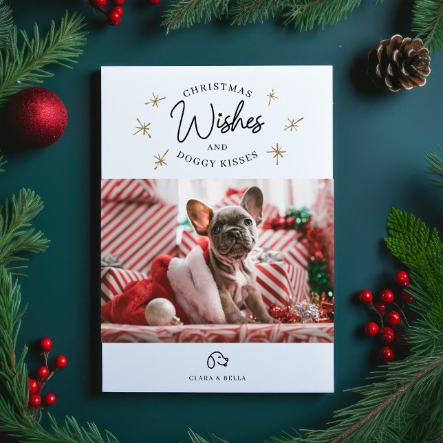 Christmas Wishes, Puppy Dog Kisses Cute Pet Photo Holiday Card (Creator Uploaded)