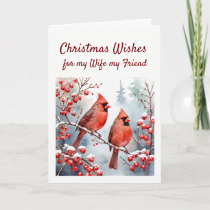 Christmas Wishes Red Cardinal Bird Wife Friend  Holiday Card