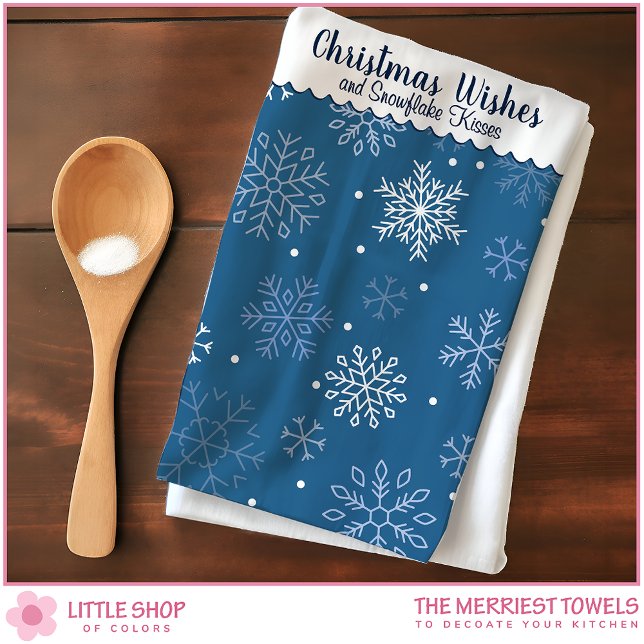 Christmas Wishes Snowflake Pattern Customizable Tea Towel (Creator Uploaded)
