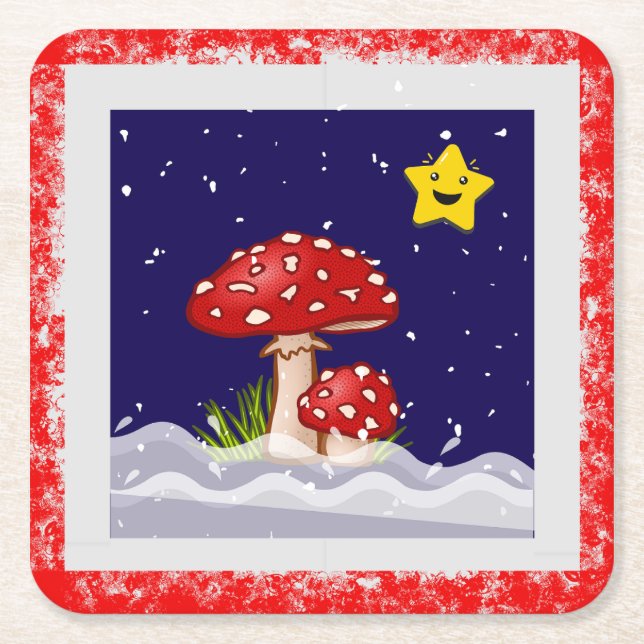 Christmas Wishes, snowing days Square Paper Coaster (Front)