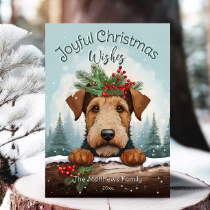 Christmas Wishes Winter Forest Airedale Terrier Holiday Card