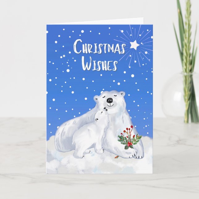 Christmas Wishes with Baby Polar Bear and Mother Card (Front)