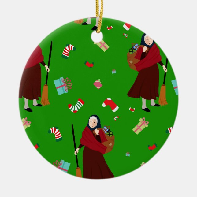 christmas witch Befana Ceramic Tree Decoration (Front)