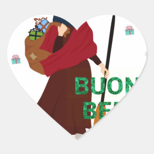 christmas Witch buona Befana Heart Sticker