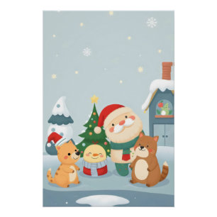 christmas with a santa clause and cats poster